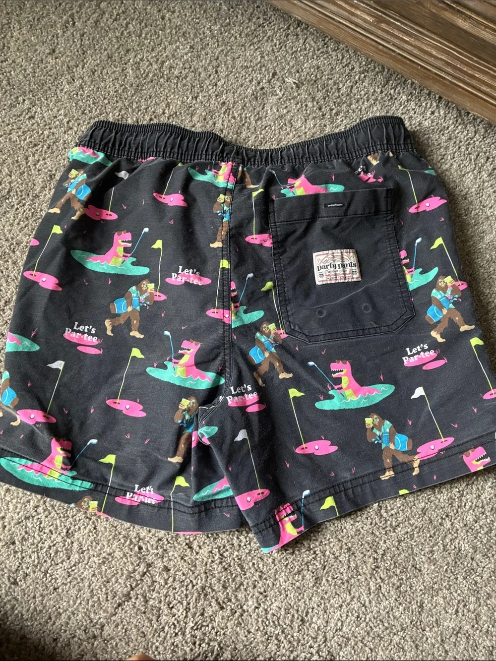 Party Pants Black Novelty Golf Print Swim Shorts - Pink & Teal